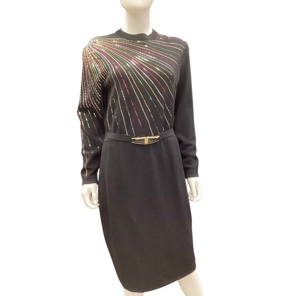 Super Vintage St. John Women’s Knit Dress Size 12 Sequin Design Black - Picture 1 of 7